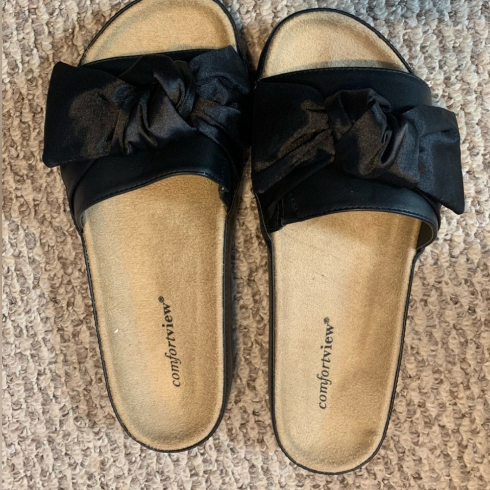 Comfortview The Stassi Xtra Wide Black Bow Sandals 8.5